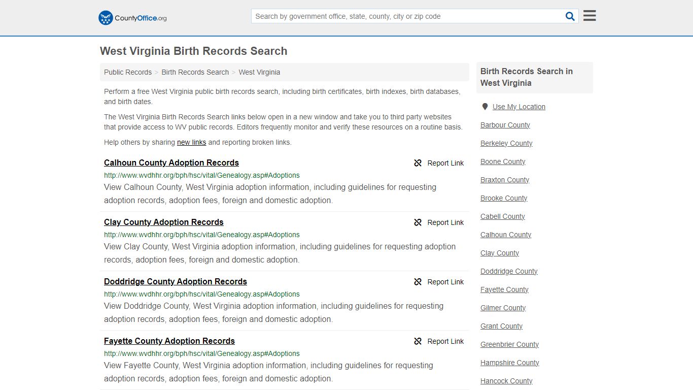 West Virginia Birth Records Search - County Office